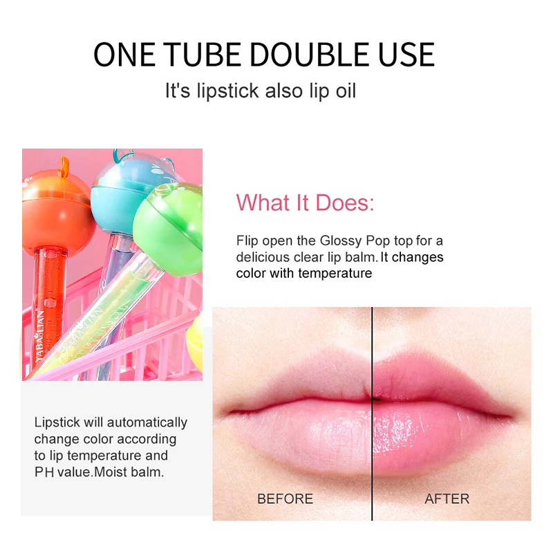 Słodka lizakowa szminka i balsam do ust 2 w 1, nawilżająca, długotrwała, wodoodporna, wielofunkcyjna pomadka powiększająca usta, pielęgnacja ust, makijaż, kosmetyk