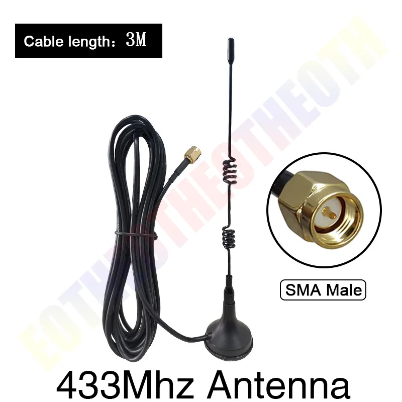 EOTH 1 2 Stück 433MHz Antenne SMA Stecker Buchse für Bus 12dBi Hochleistungs-IOT-Antenne Magnetfuß Saugnapf 3 Meter Verlängerungskabel – Detail 6