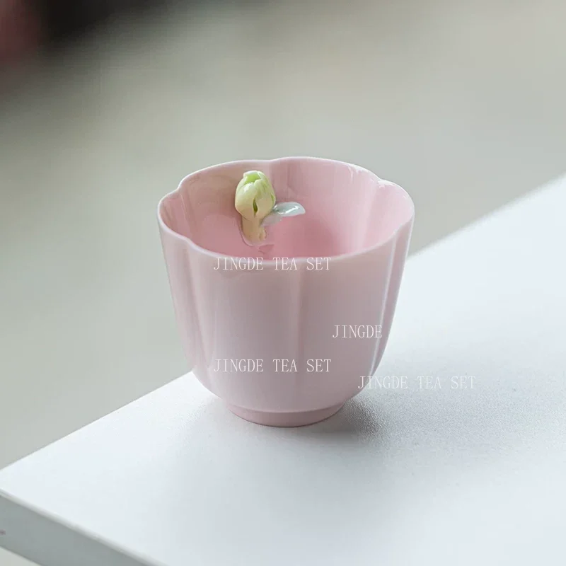 Mutton Fat Jade White Porcelain Teacup Handmade Flower Master Cup Exquisite Ceramic Tea Cup Custom Portable Tea Accessories
