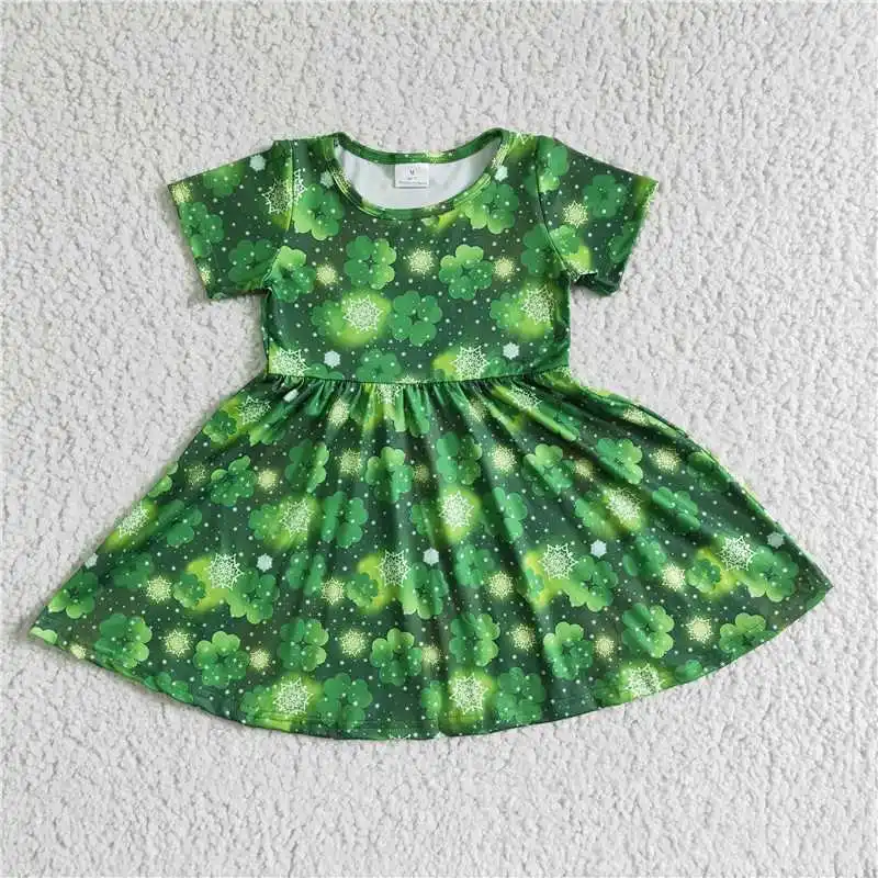 

Wholesale Girls Summer Short-Sleeved Dress Multi-Element Round Neck Pattern Clear cColor Bright With Ruffle