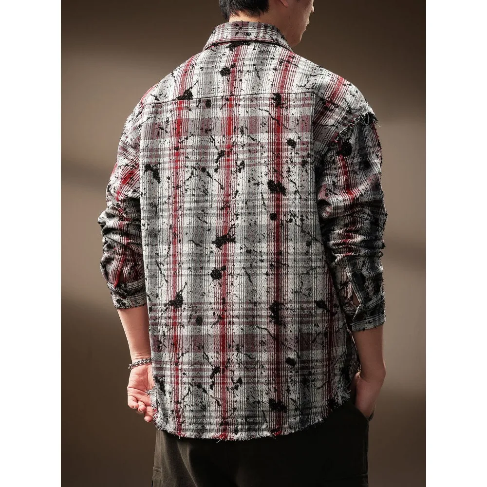 The new high-end retro checkered long-sleeved shirt and loose, casual, versatile workwear lapel jacket from Chaonan Chunqiu