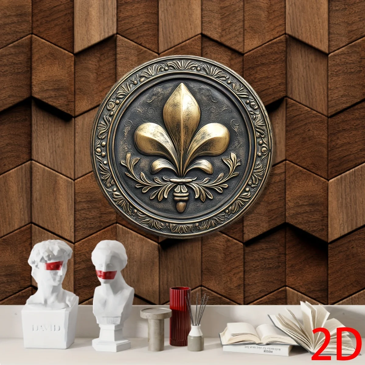 2D Flat - 2D, 1pc, Vintage Lily Flower Wooden Wall Art, Gorgeous Round Sign with Golden Pattern, Suitable for Bar, Cafe, Beach V