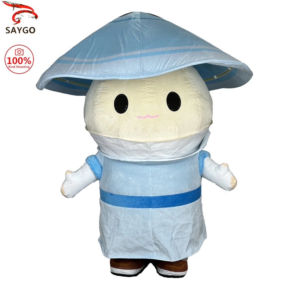

SAYGO Inflatable Blue Hat Man Costume Mascot Parade Adult Character Cosplay Birthday Halloween Party Event Plush Set