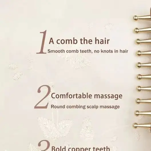 

10-Teeth Copper & Wood Massager Comb For Head Meridian Therapy And Relaxation Golden Sandalwood Scraping Guasha Long Handle