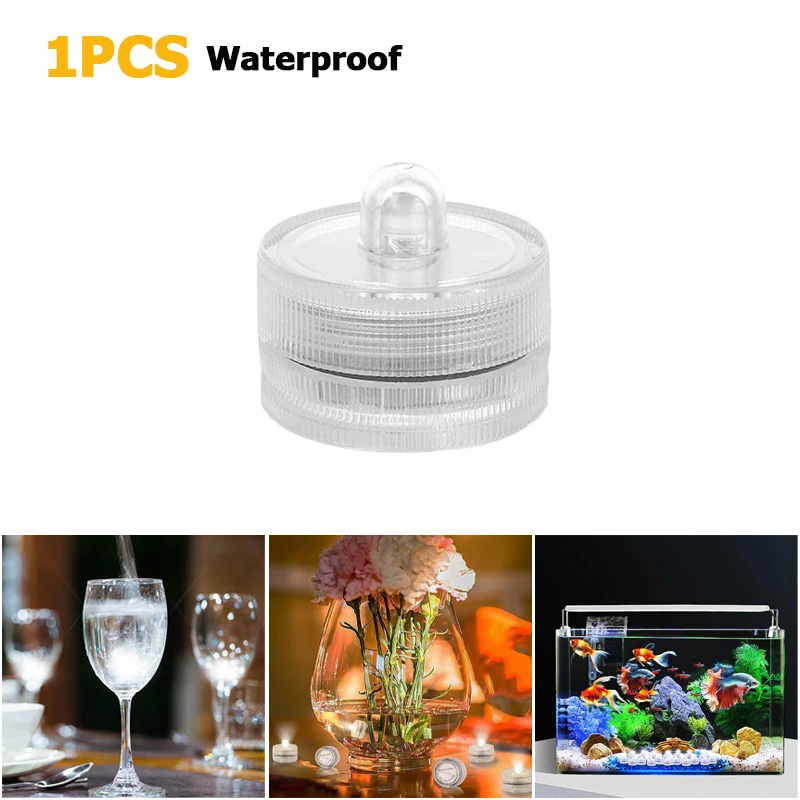 1PC Mini Submersible LED Lights Waterproof Small Tealight Candles Battery Operated Underwater Light for Vase Pool Pond Halloween