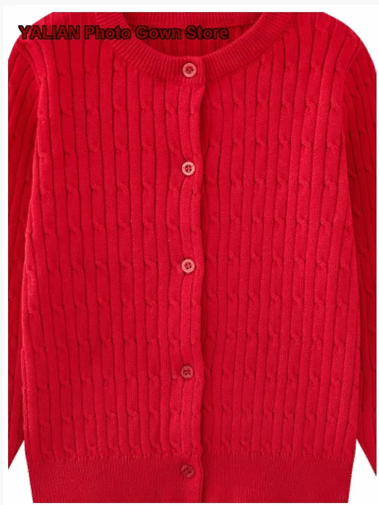 Kids Cardigan Little Kids 2025 Pure Cotton Class A British Style Cable Knit Top