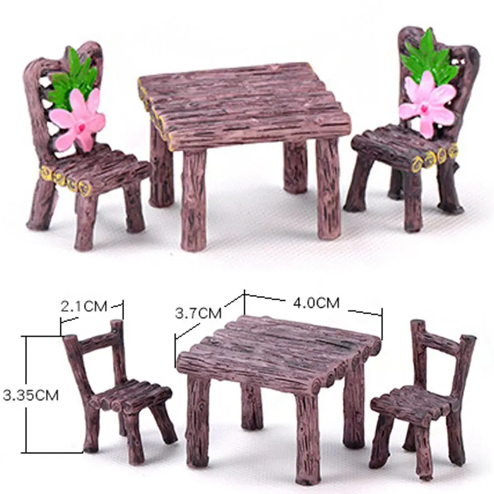 3pcs Table Chairs Miniature Set Mini Fairy Garden Furniture Ornaments Kit for Dollhouse Accessories Home Micro Landscape