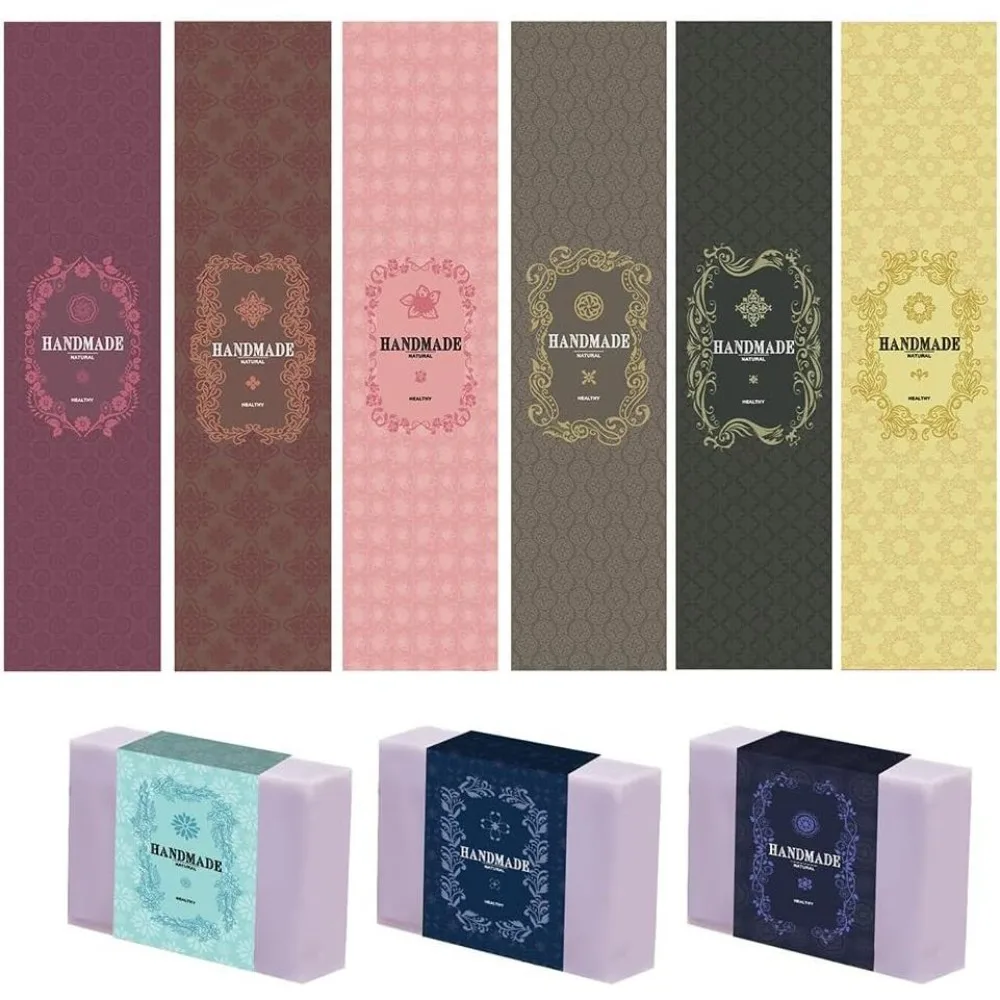 90PCS Handmade Wrap Label Tape 9 Styles Floral Kraft Paper Soap Wrappers Vertical Soap Paper Tag Soap Sleeves Covers for Soap