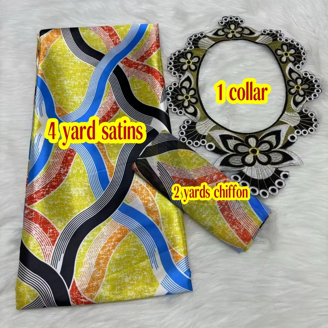 

4 Yards Satin Fabric+2 Yards Chiffon Fabric+1 Collar（Clothing Round Neck） for 1 Set for DIY Different Kind Clothing JZZ-57