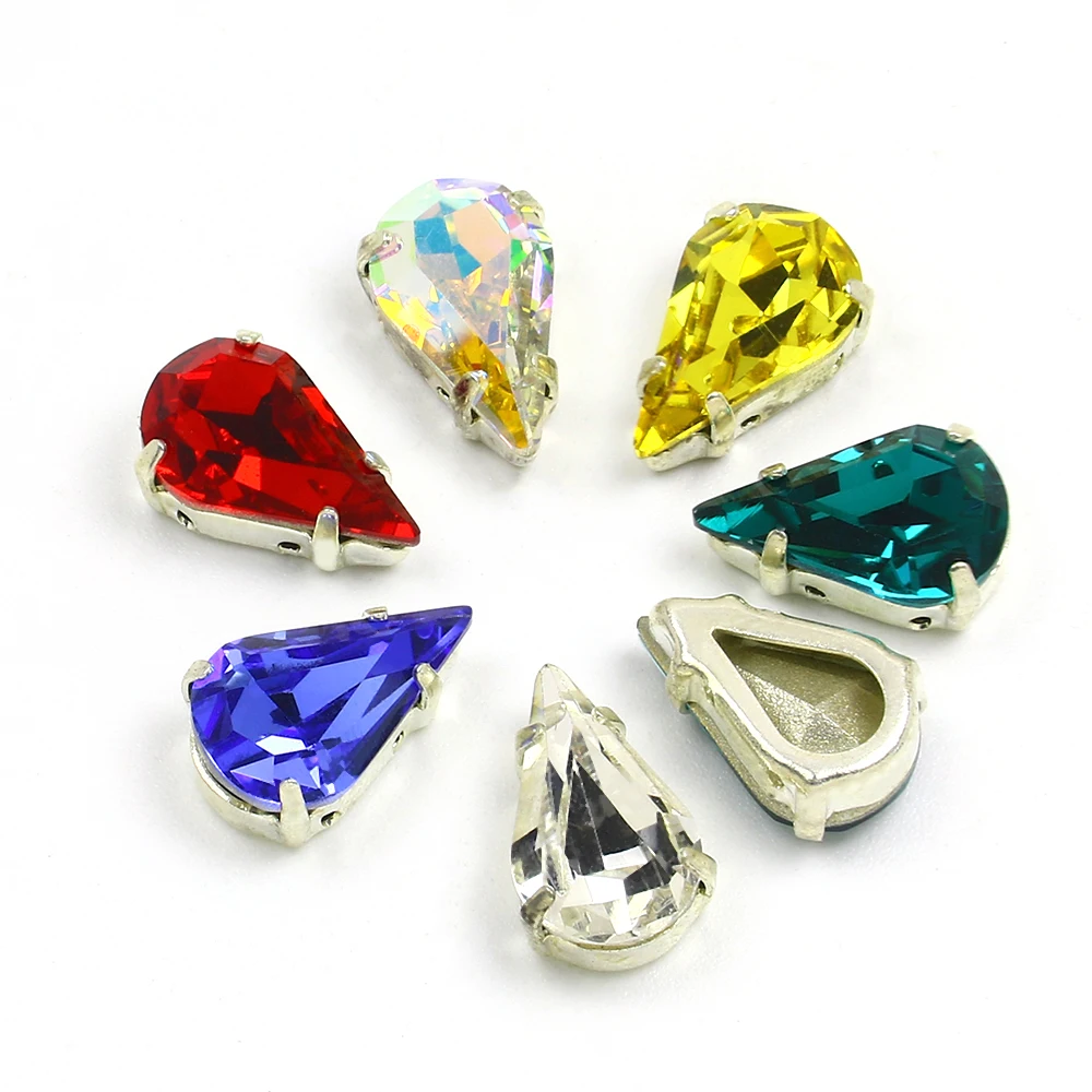 

Glittery Colorful Tear Drop Glass Sewn On Clothes Crystal Rhinestones Glue Garment DIY Crafts Jewelry Accessories Wedding Dress