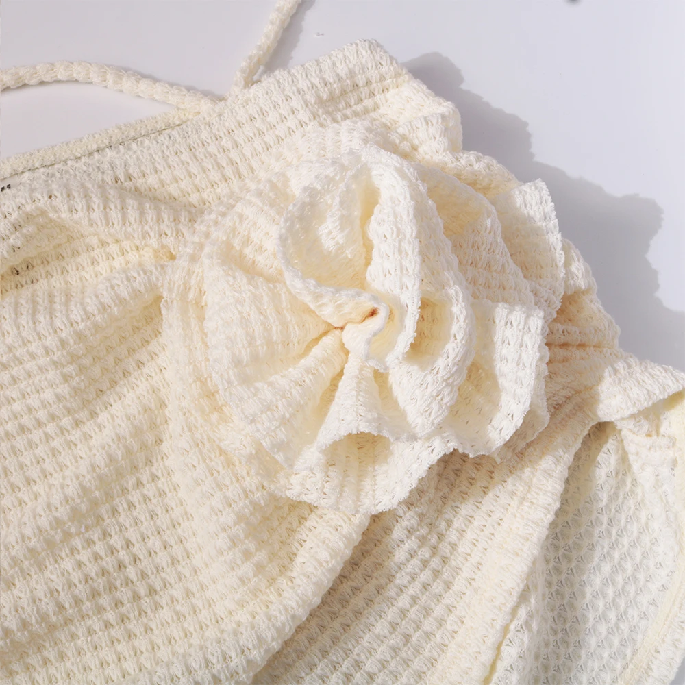 Conjunto de Bikini de tres piezas con flores para mujer, traje de baño Sexy de estilo vendaje liso, ropa de playa, 2025