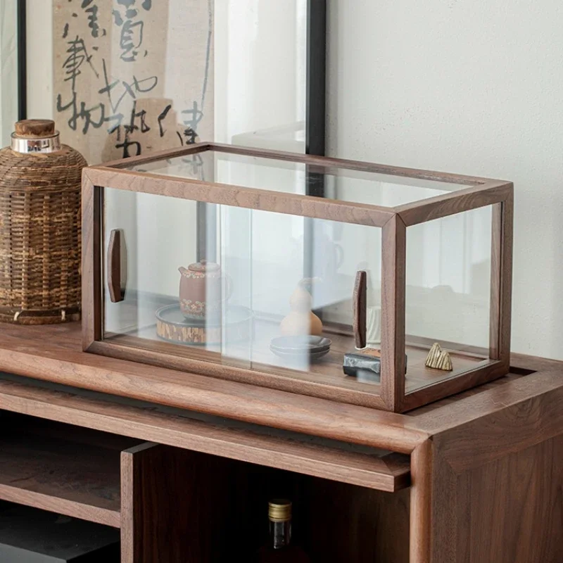 New Chinese black walnut solid wood glass dessert bread display cabinet home living room tea set water cup display