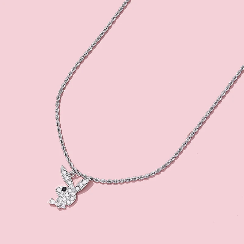 Crystal Choker Necklaces Long Chain Women Girl Necklace Cute Rabbit Bunny Pendant Necklace Fashion Jewelry Collier Femme