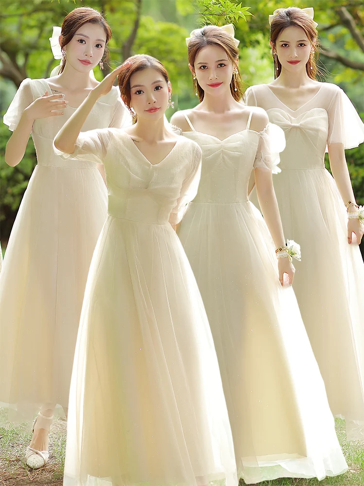 فستان خادمات طويل أنيق وحلو 2025 طراز جديد بأكمام قصيرة لفستان حفلات الزفاف أو حفلات الزفاف أو فرقة الأخوات أو الفرقة الموسيقية #3