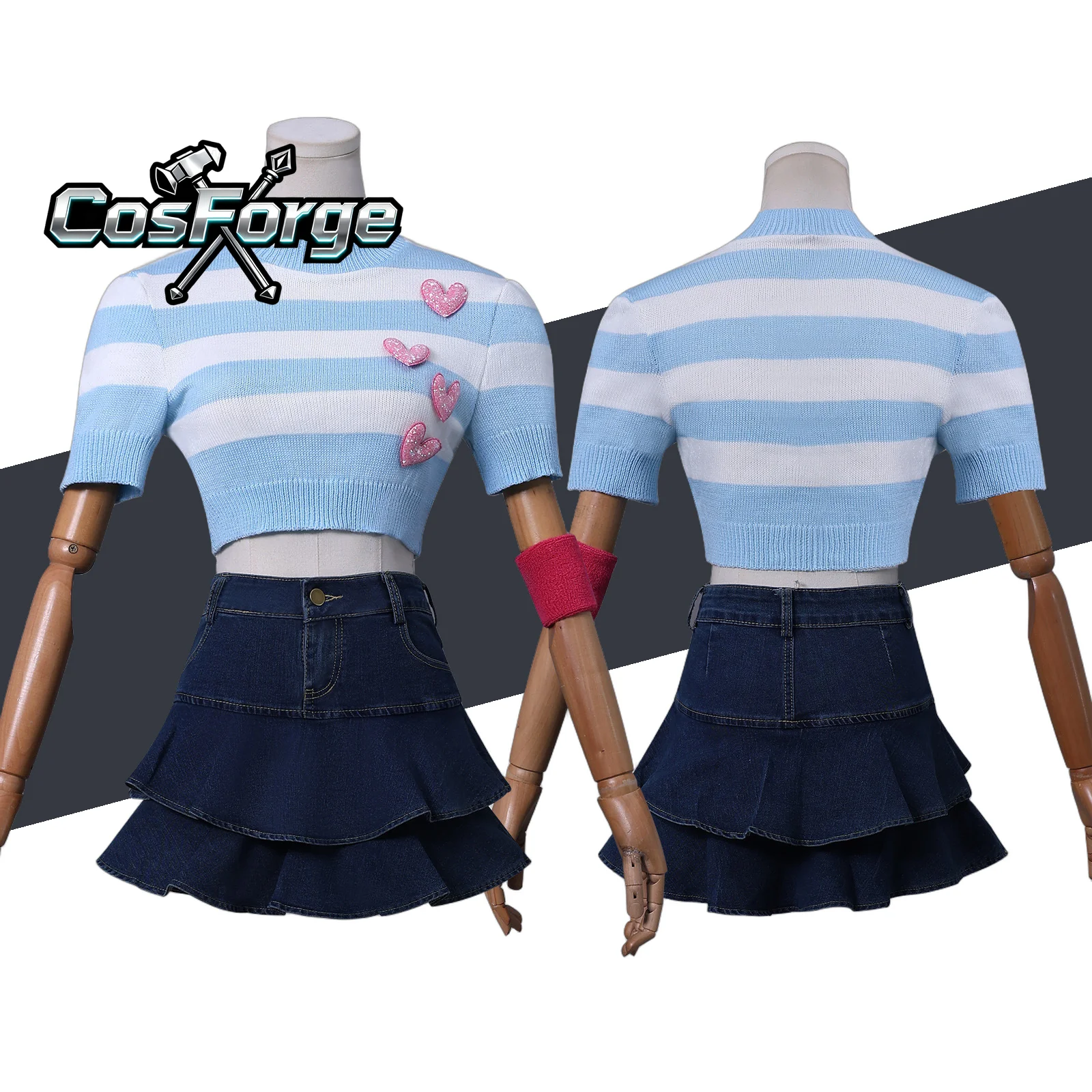 

Женский костюм для косплея Anime Bloom Stella, синий полосатый укороченный свитер, комплект с мини-юбкой для Хэллоуина, карнавала, ролевых игр