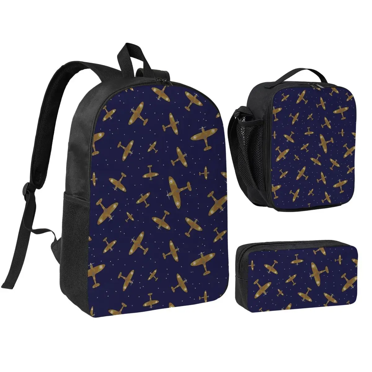 Spitfire War Planes In Flight On Navy Blue Backpack  BookBag School Bag Shoulder Bags 3ps Insulated Lunch Bag Pencil Case