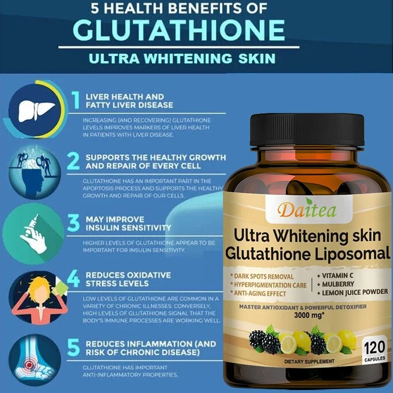 Super Skin Whitening Glutathione Liposomal Capsules - Antioxidant, Powerful Detoxifier, Overall Health, Vitamin C Supplement