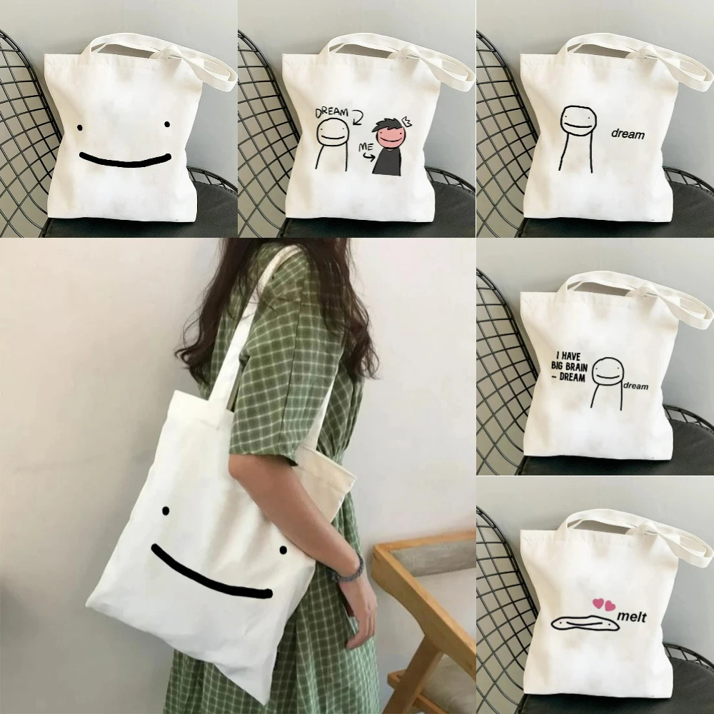 Dream SMP – sac fourre-tout en toile graphique, sac de courses esthétique réutilisable Kawaii pour les voyages scolaires, les déplacements quotidiens, écologique