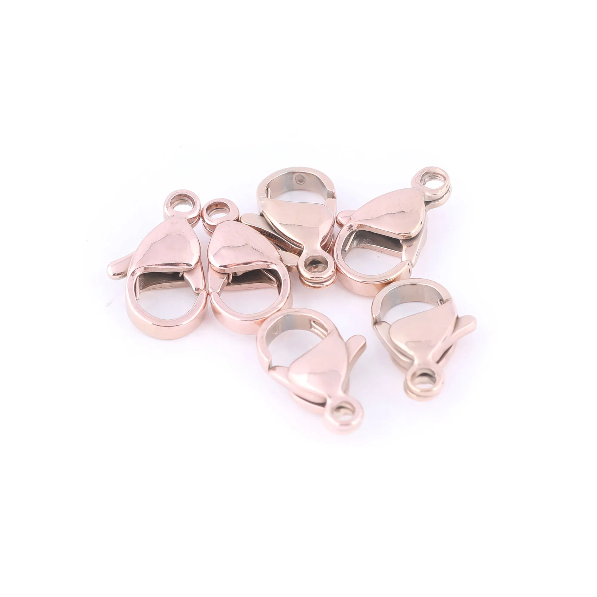 ステンレス鋼のクラスプブレスレット,ネックレスを作るためのアクセサリー,ピンクゴールド,レインボーカラー,10x5mm,12x7mm,30個