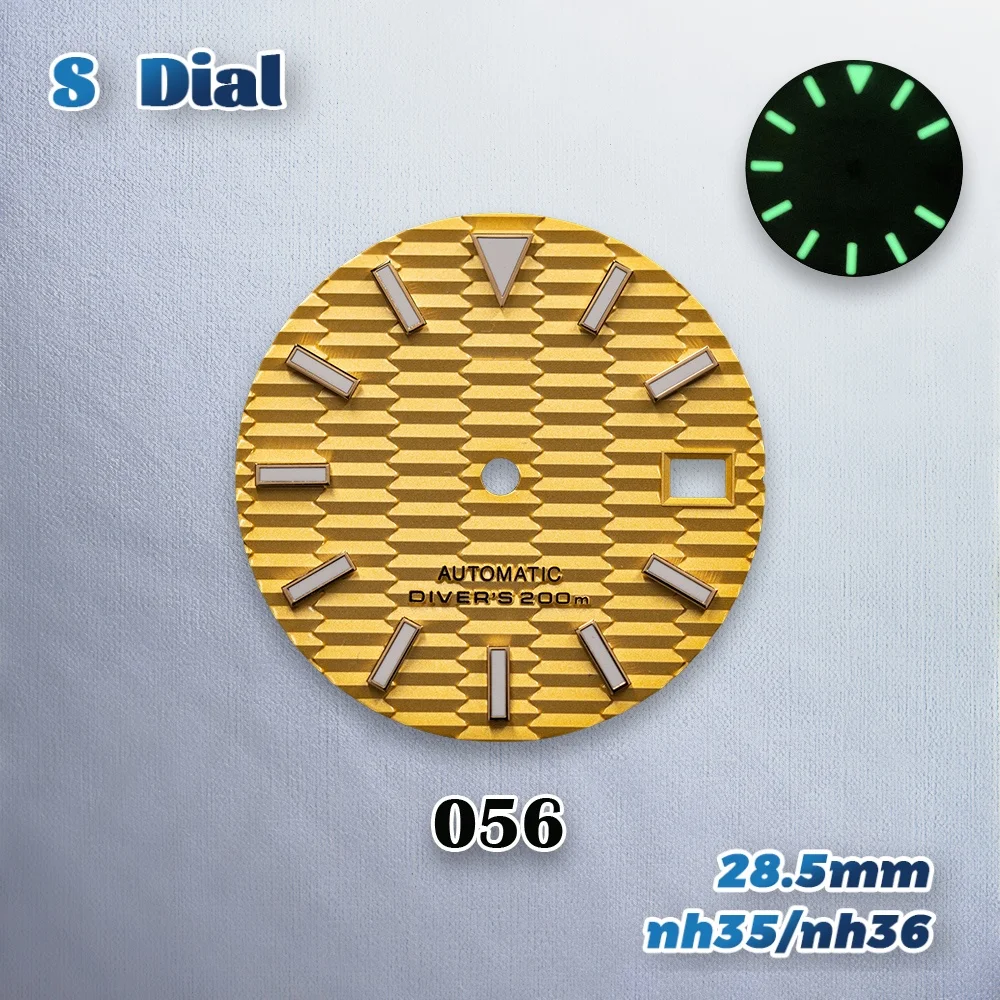 28.5mm S Logo SKX007 Pendenza Quadrante Fit NH35/NH36 Movimento Giappone Verde Luminoso Squisito Orologio Modifica Accessori di Riparazione