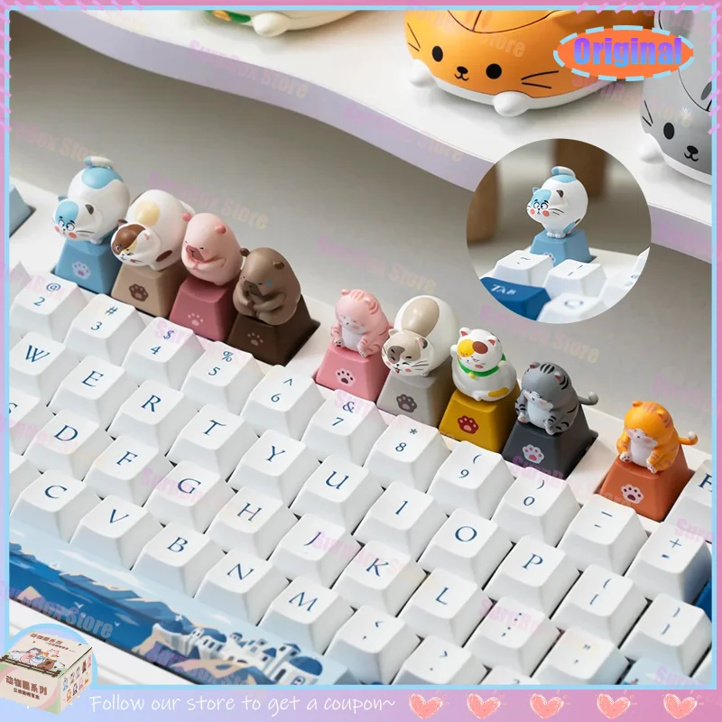 

AKKO Animal Kingdom Series 3D колпачки для ключей, милые игрушки на кончиках пальцев для домашних животных, очаровательная серия кошек, уникальные индивидуальные колпачки для ключей для девочек, подарок на день рождения