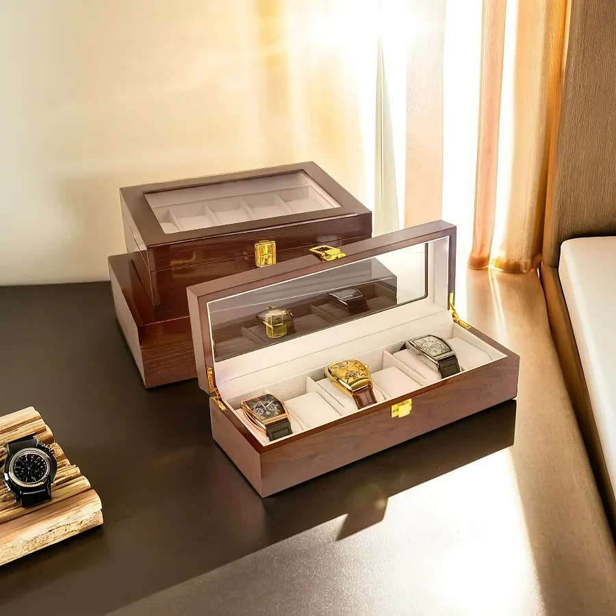 

1 шт., деревянная лаковая коробка для хранения часов с 6/10/12 слотами, коробка для хранения часов с несколькими слотами, мужская шкатулка для ювелирных изделий 애플워치 파우치