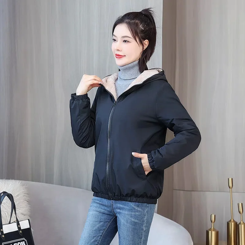 2023 Autumn Winter New Jacket Women\'s Korean Style Loose Coat Casual Short Overcoat Thickened Jackets Hooded Female Outwear Top