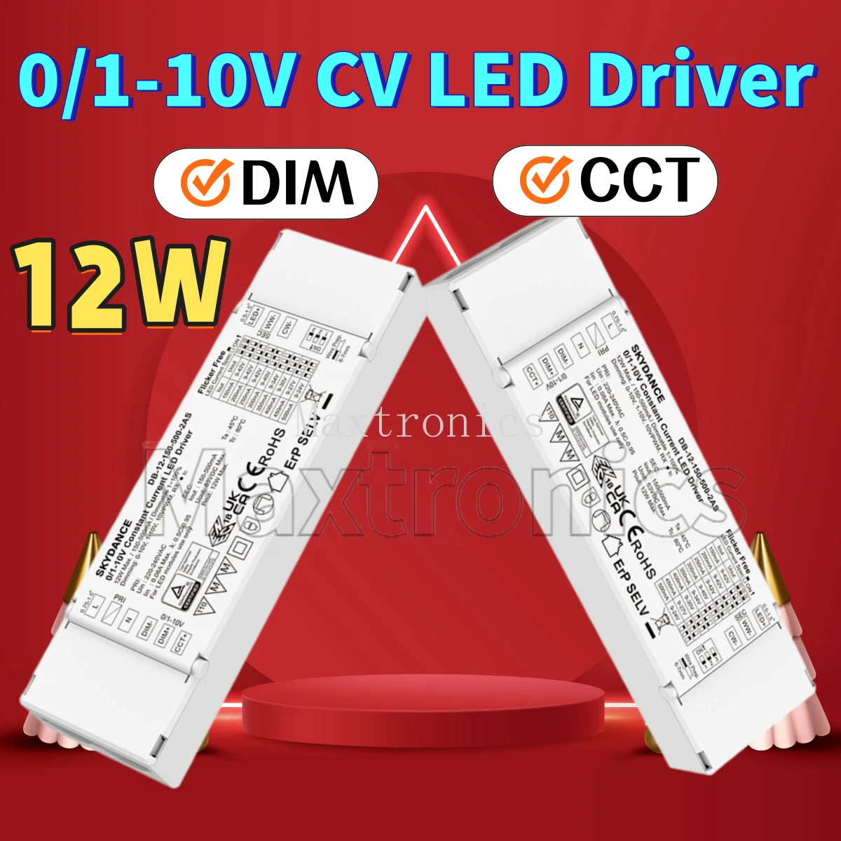 

Драйвер для светодиодов Skydance 12W 150-500mA 0/1-10V с регулировкой яркости DB-12-150-500-AS/2AS 1/2CH AC220-240V для CCT или диммируемых светодиодных ламп/встраиваемых светильников