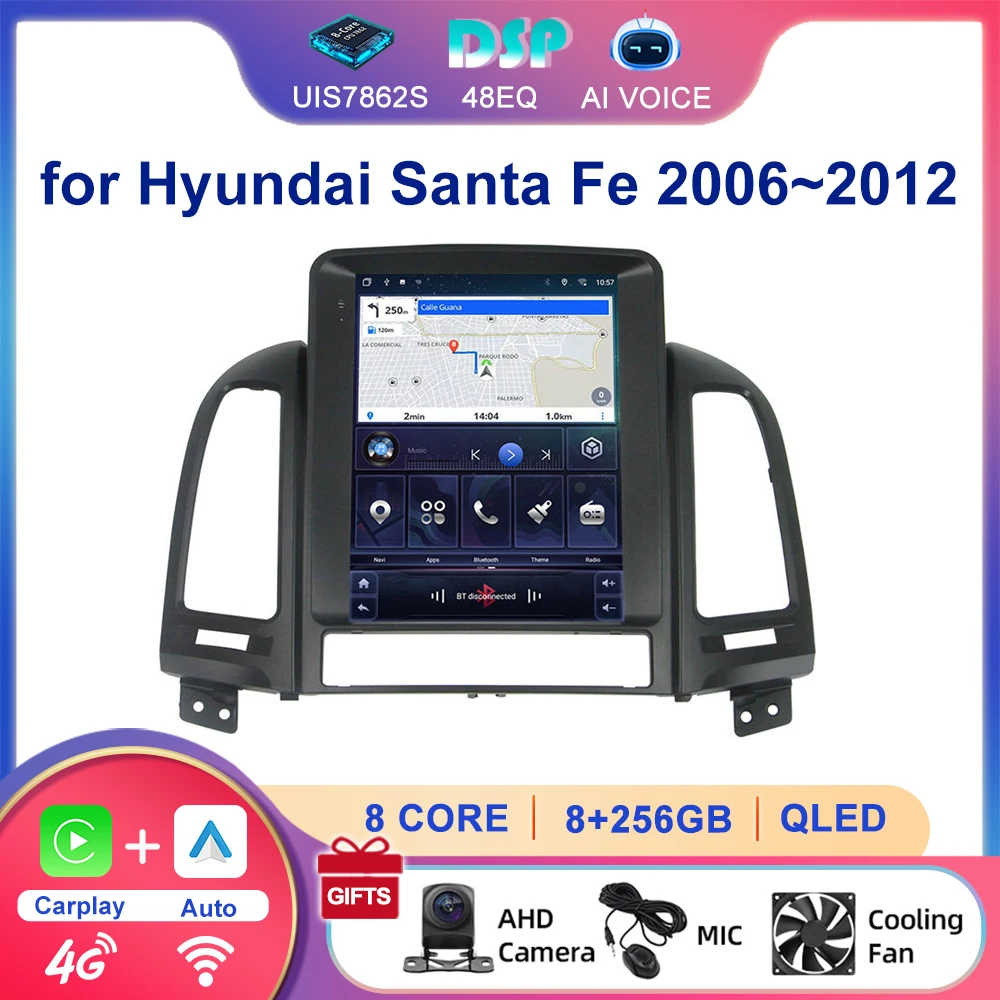 IPS Vertical Screen GPS Navigation Carplay Stereo Multimedia Car Radio Player Android for Hyundai Santa Fe 2006~2012
