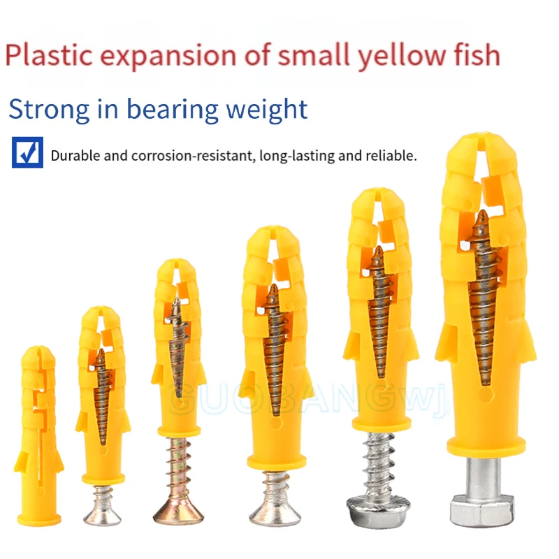 

GB Standard Yellow Plastic Anchor Bolt Kit 6/8/10mm, Wall Plug Screw Sets for Wall Mounting, Home Furniture Installation