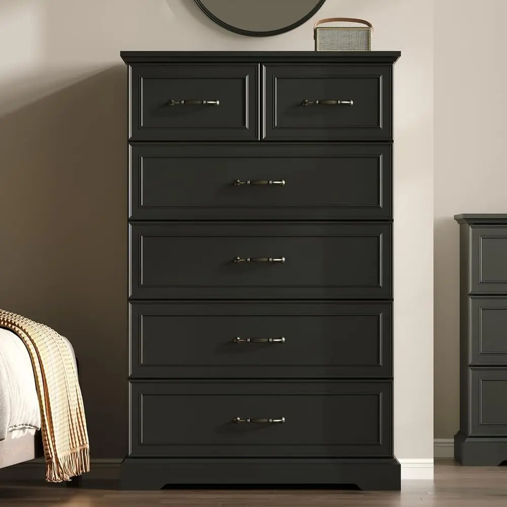 DAFIFY Cômoda de 6 gavetas para quarto, 49 cômodas modernas com gavetas profundas e alças de bar, suporte de TV de madeira rústica, órgão de armazenamento de madeira