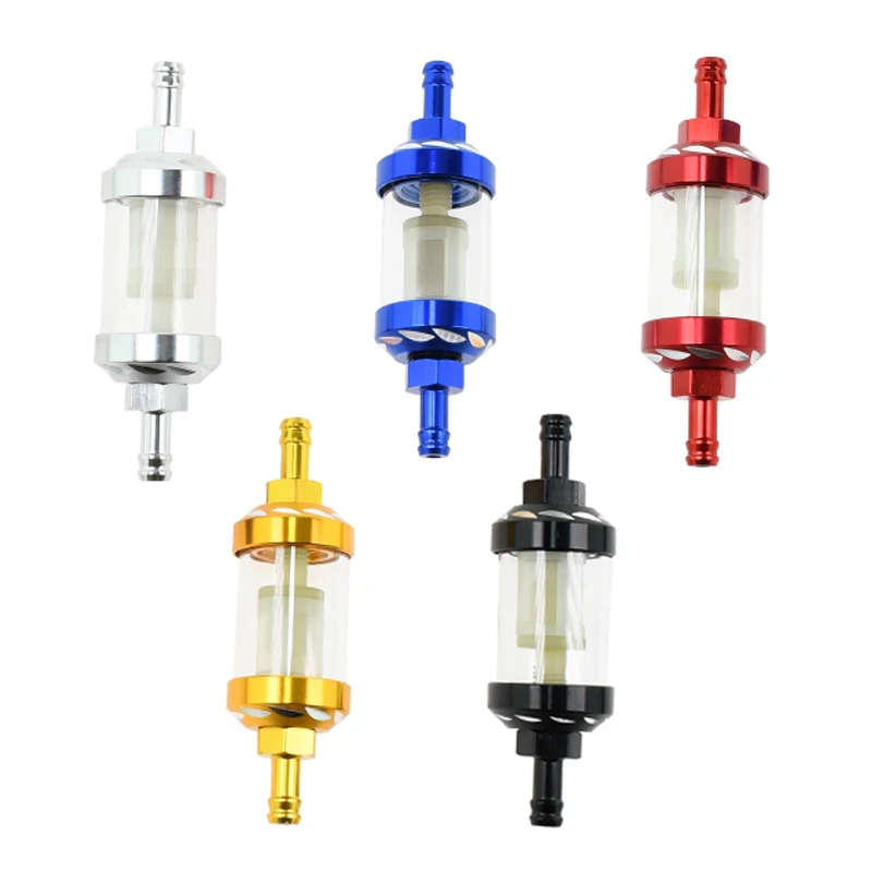 8mm Universal Motorcycle Fuel Filter CNC Aluminum Alloy Glass Gas Fuel Gasoline Oil Filter for ATV Dirt Pit Off-Road Parts