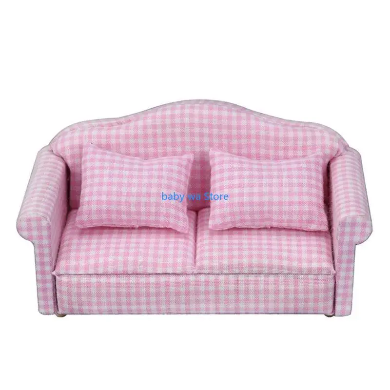 أثاث بيت الدمية الخشبي، مقعد الحب ومجموعة أريكة مفردة مع وسادة قابلة للفصل 4XBD #2