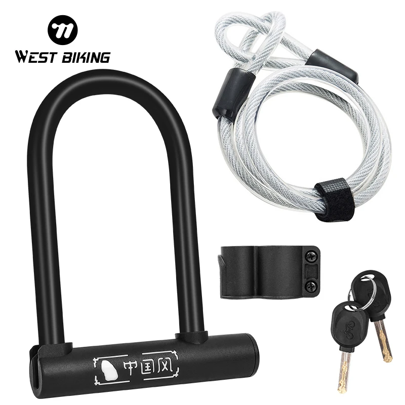 

WEST BIKING Bike Lock With 2 Key Anti-theft Lock Zinc Alloy Convenient Motorcycle Cycing U Lock Bicycle Accessories