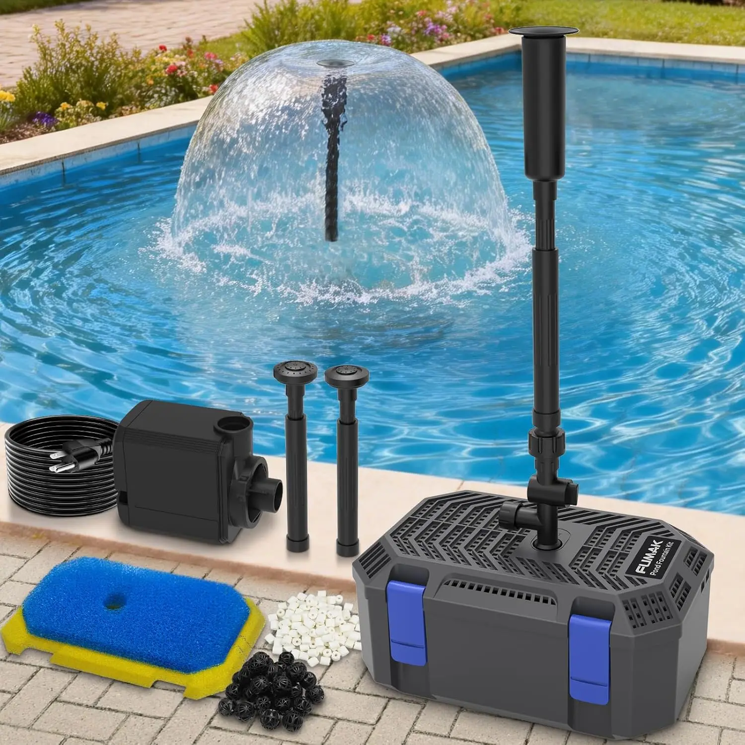 

All-in-One 400GPH Pond Filter & Fountain Kit with 3 Spray Heads, 4-Stage Filtration for 200-350 Gallon Outdoor Koi Fish Ponds