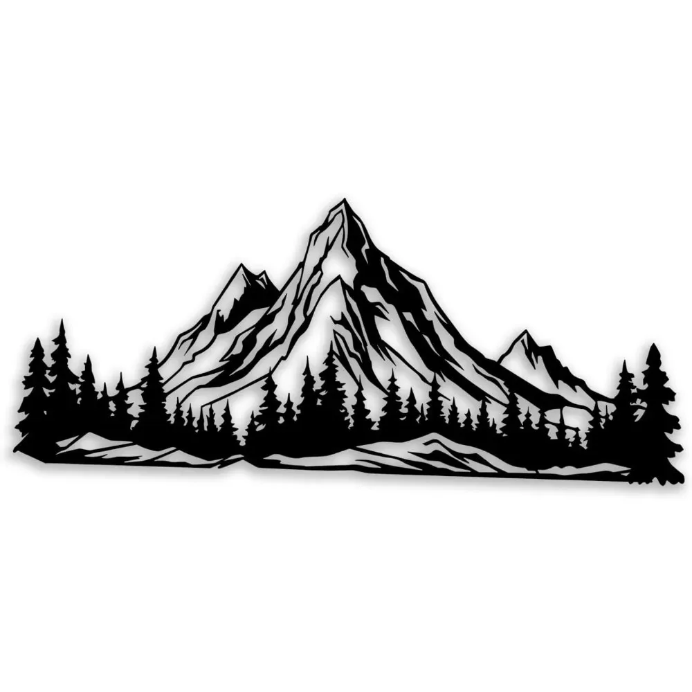 Black Metal Mountain Trees Wall Art, Nature Scene Decor for Living Bedroom