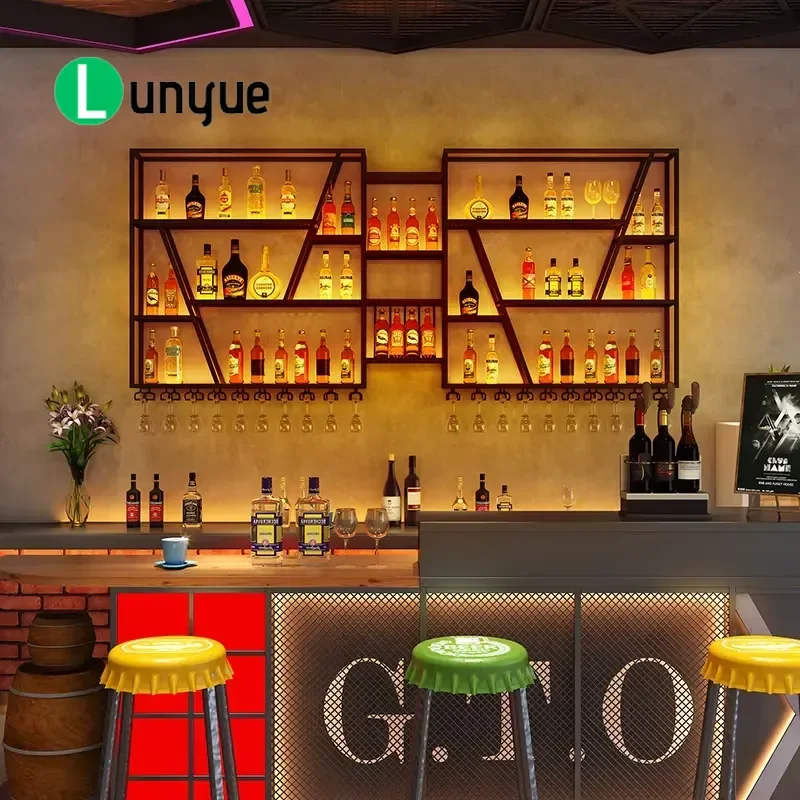 Luxury Glass Lighting Panel Floor to Ceiling Metal Wine Glass Storage Rack Novelty Furniture for Home Bar Display