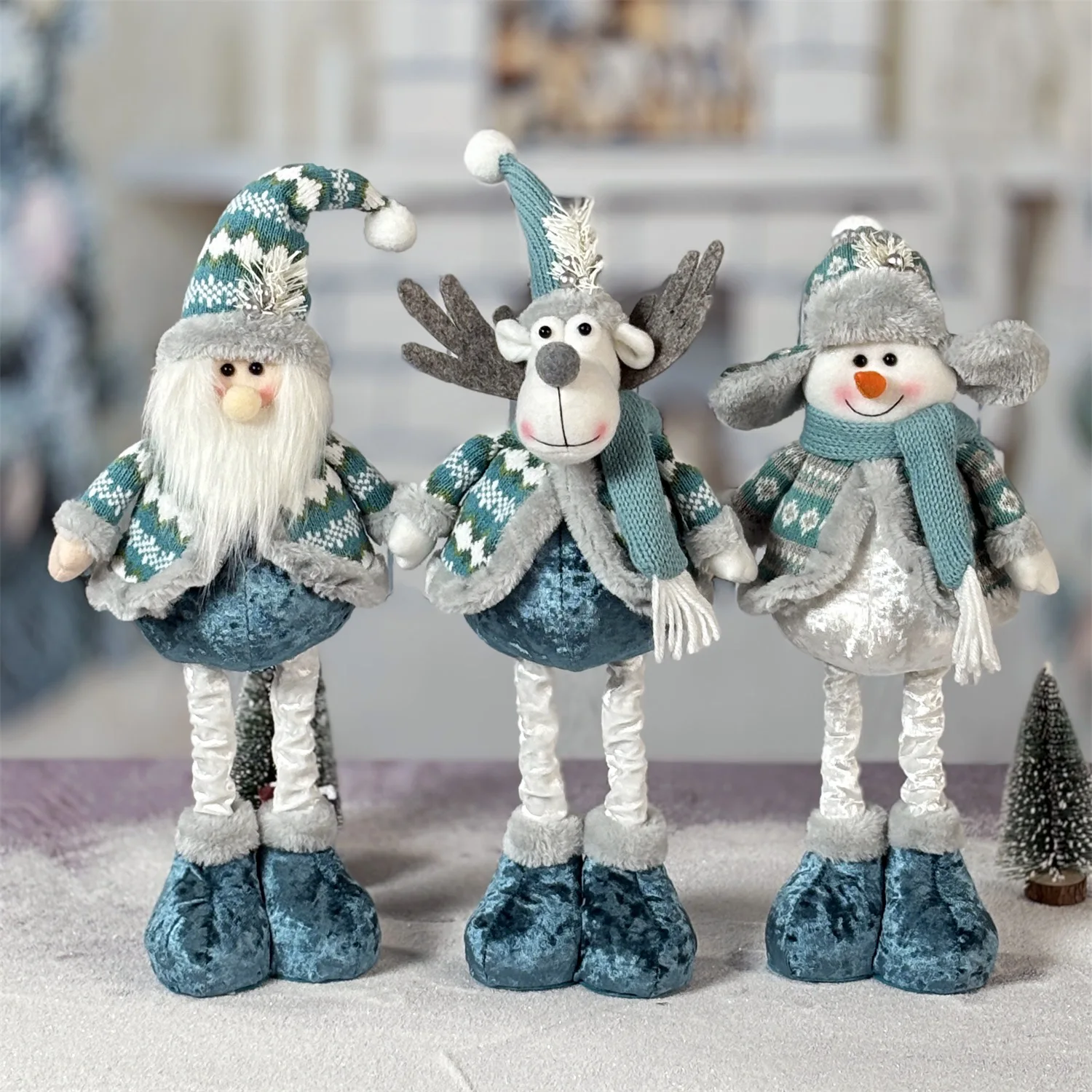 

Telescopic Santa Snowman Reindeer Blue Doll, Stretchable Christmas Decor Figure Ornament Toy Gift for Kids Home Xmas Party