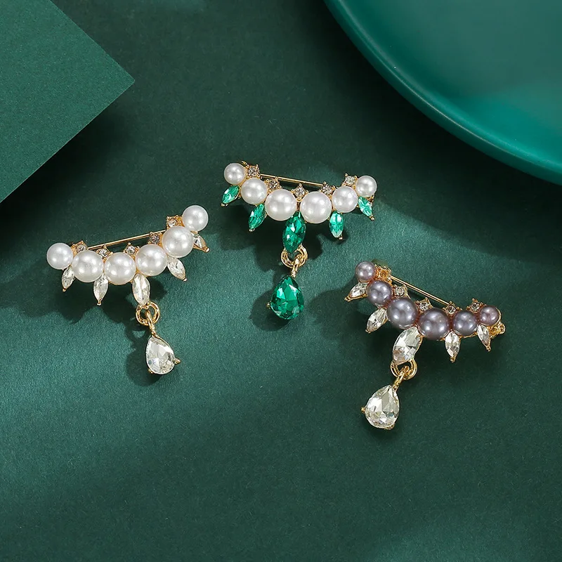 

2PC pearl water drop anti-light brooch high-end women's exquisite fringed suit corsage fixed clothes anti-light buckle pin