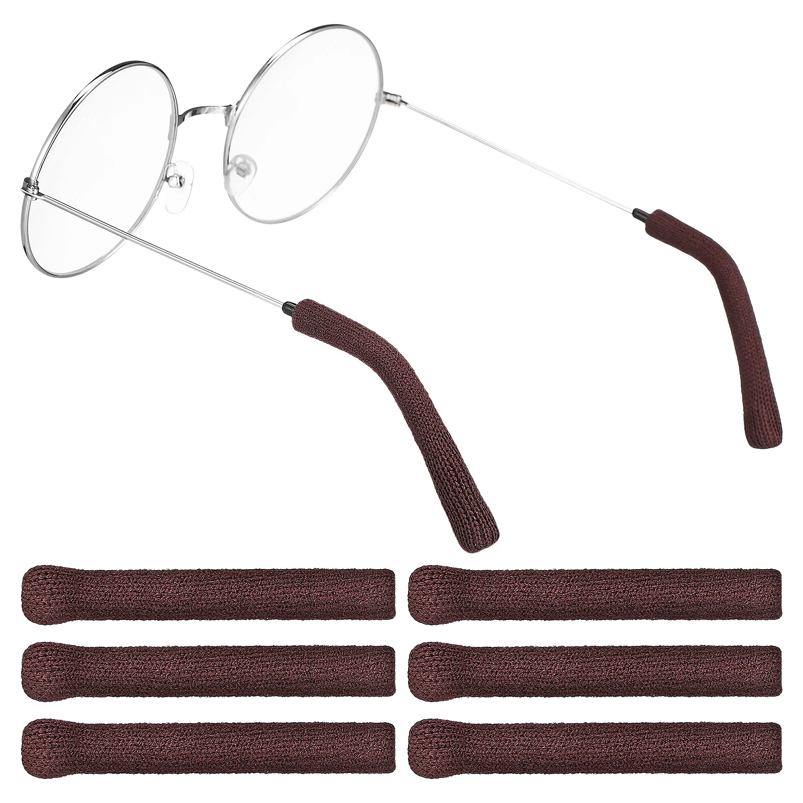 3 Pairs Knitted Cotton Glasses Ear Pads Anti Soft Breathable Coffee Color Eyewear Temple Grips Lasting Easy Use