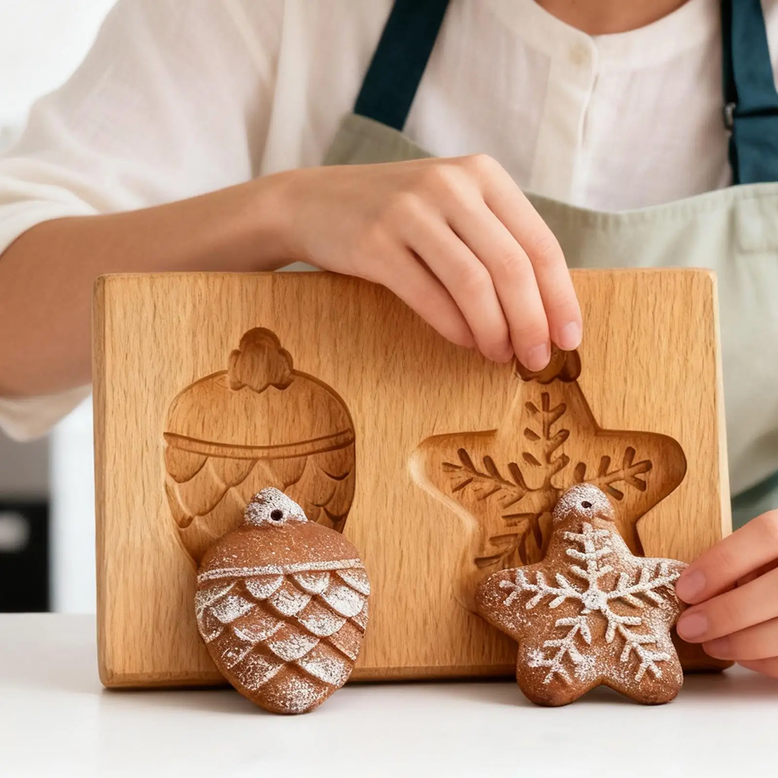 Festive Wooden Cookie Stamp 3D Embosser for Holiday & Wedding Baking, Memory Making Tool for Family Celebration