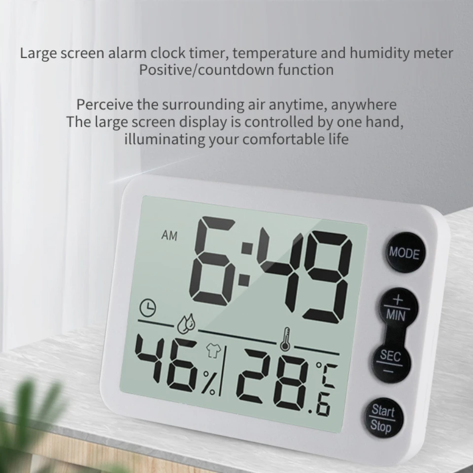 

Multi functional timer clock thermometer hygrometer alarm clock Environmental Comfort Display Magnetic and adsorbable