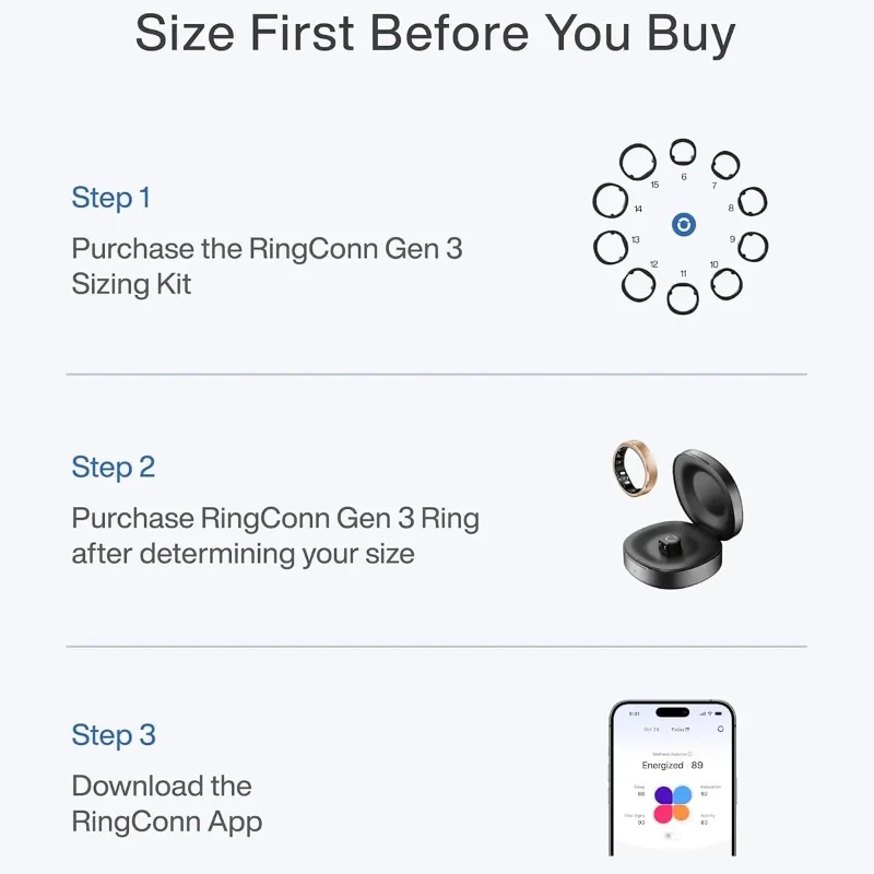 RingConn Gen 3 Smart Ring Vasfor Health Observationcular Trends, Vibration Alerts, Fitness & Heart Ratefor Health Observation