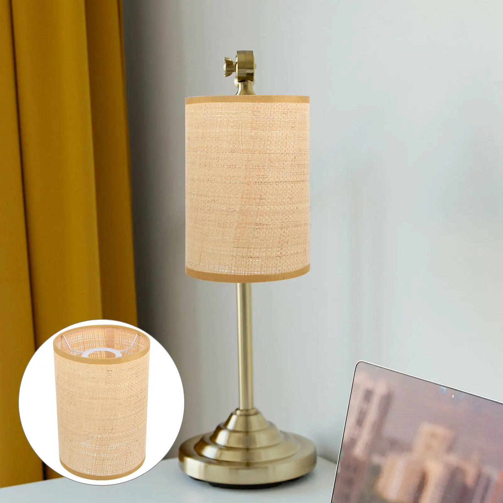 Rattan Lampshade Woven Rustic Table Lamp Floor Light Cover Drum Shade Modern Lamp Shade for Living Room Bedroom