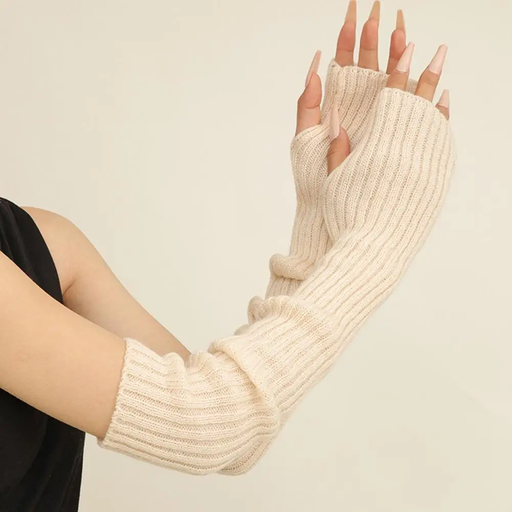 محبوك مدفئات للذراع محبوك نصف إصبع مدفئات للذراع لخريف شتاء الدراجات فوق طول الكوع قفازات عدم الانزلاق مرونة عالية #4