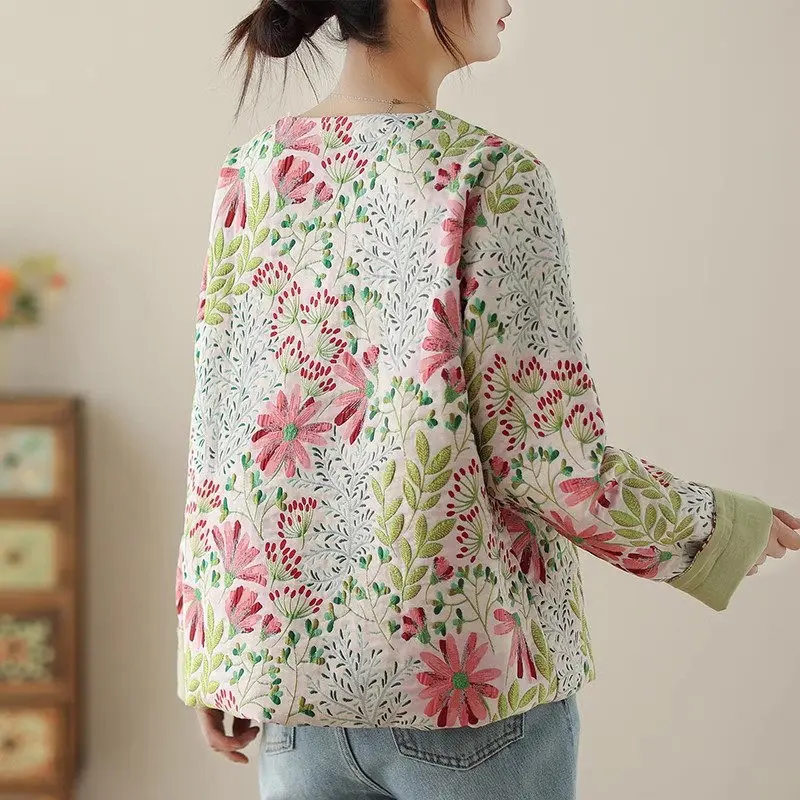 Jacquard Jacket Floral Shirt Chinese Ethnic Style Autumn Casual Loose Button Cardigan Women's Retro Short Coat Tops k2582
