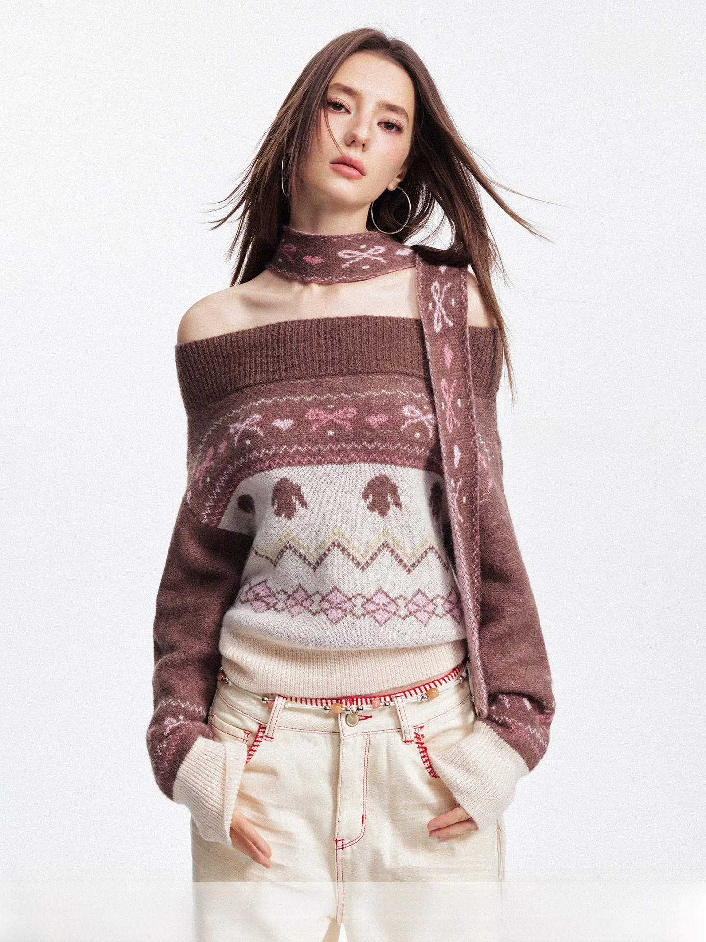 

SEGI Original Design Autumn New Sle Fair Isle One oulder Lazy Knitted Sweater Coat Women's Faion Commute Sle Slim Fit