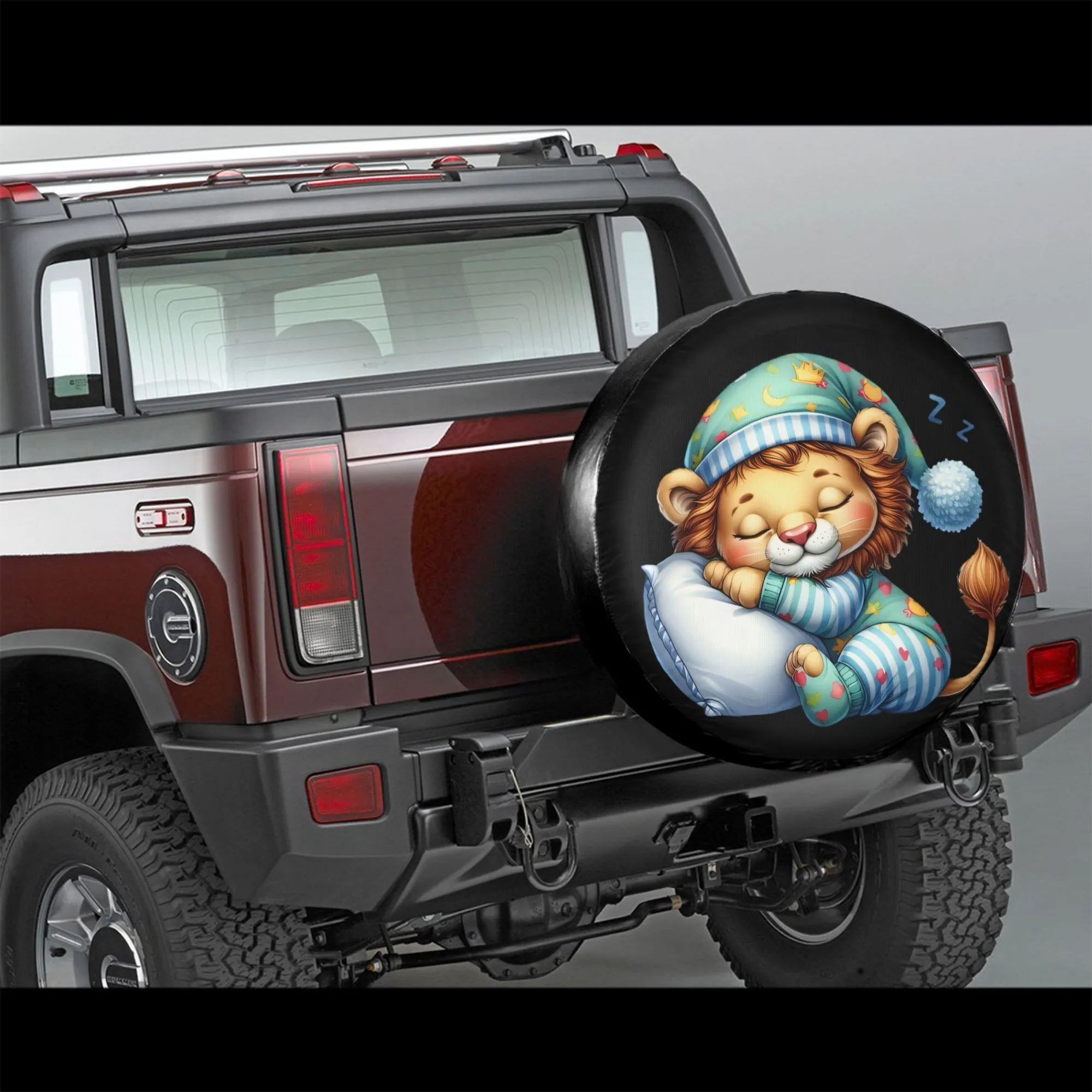 Sleeping Lion Pajamas Spare Tire Cover Durable Polyester SUV Truck Protector