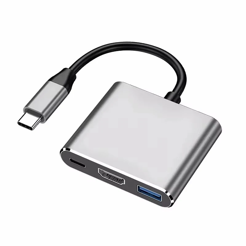 Adaptor pengisi daya 3 dalam 1, Usb C Hub jantan ke Hdmi wanita kompatibel dengan 4k Usb 3.1 tipe-c ke Usb 3.0 untuk konverter Macbook Air 12