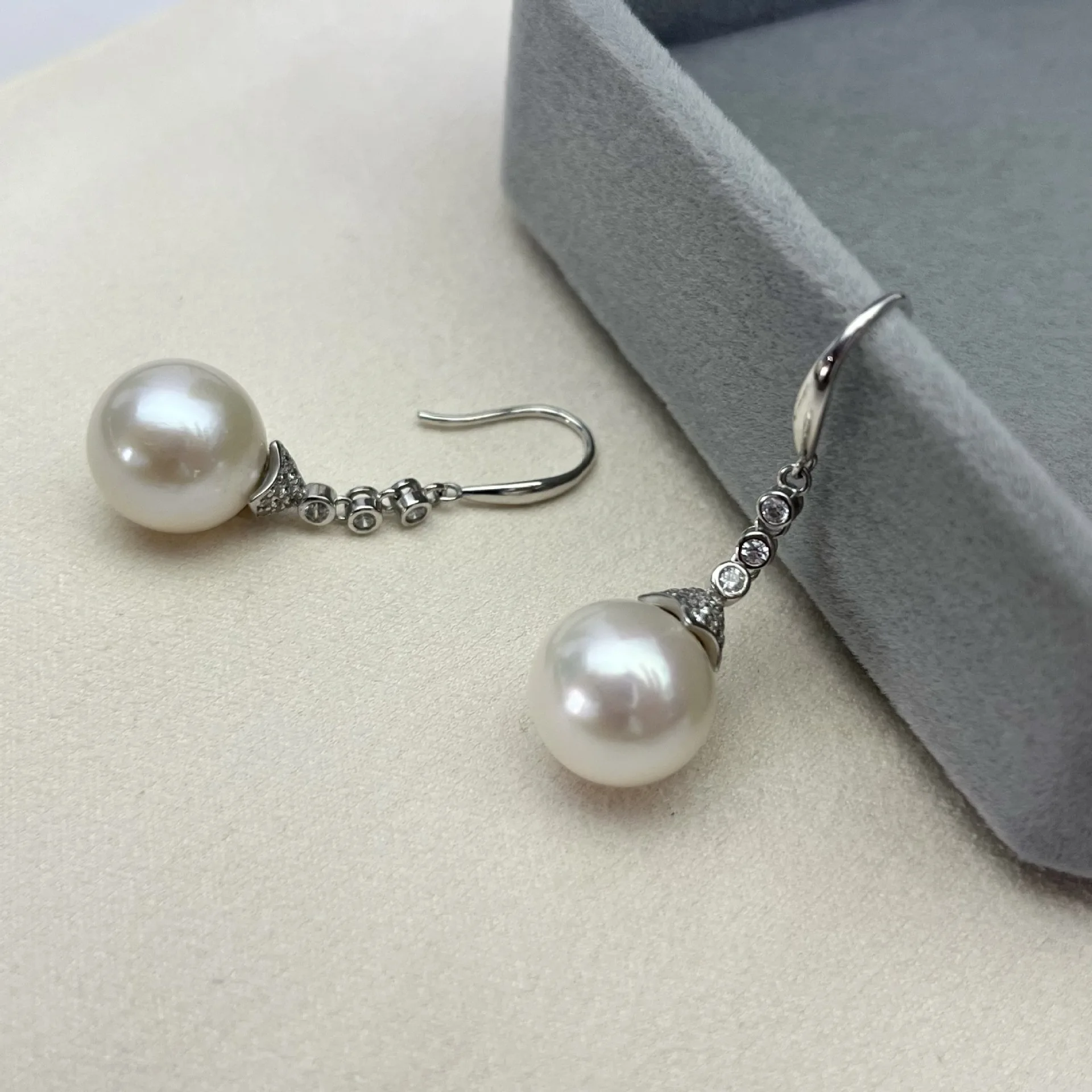 12-13mm Natural Freshwater Pearl Earrings, Near Round Slight Flaws Large Beads, S925 Silver Classic Studs Gift